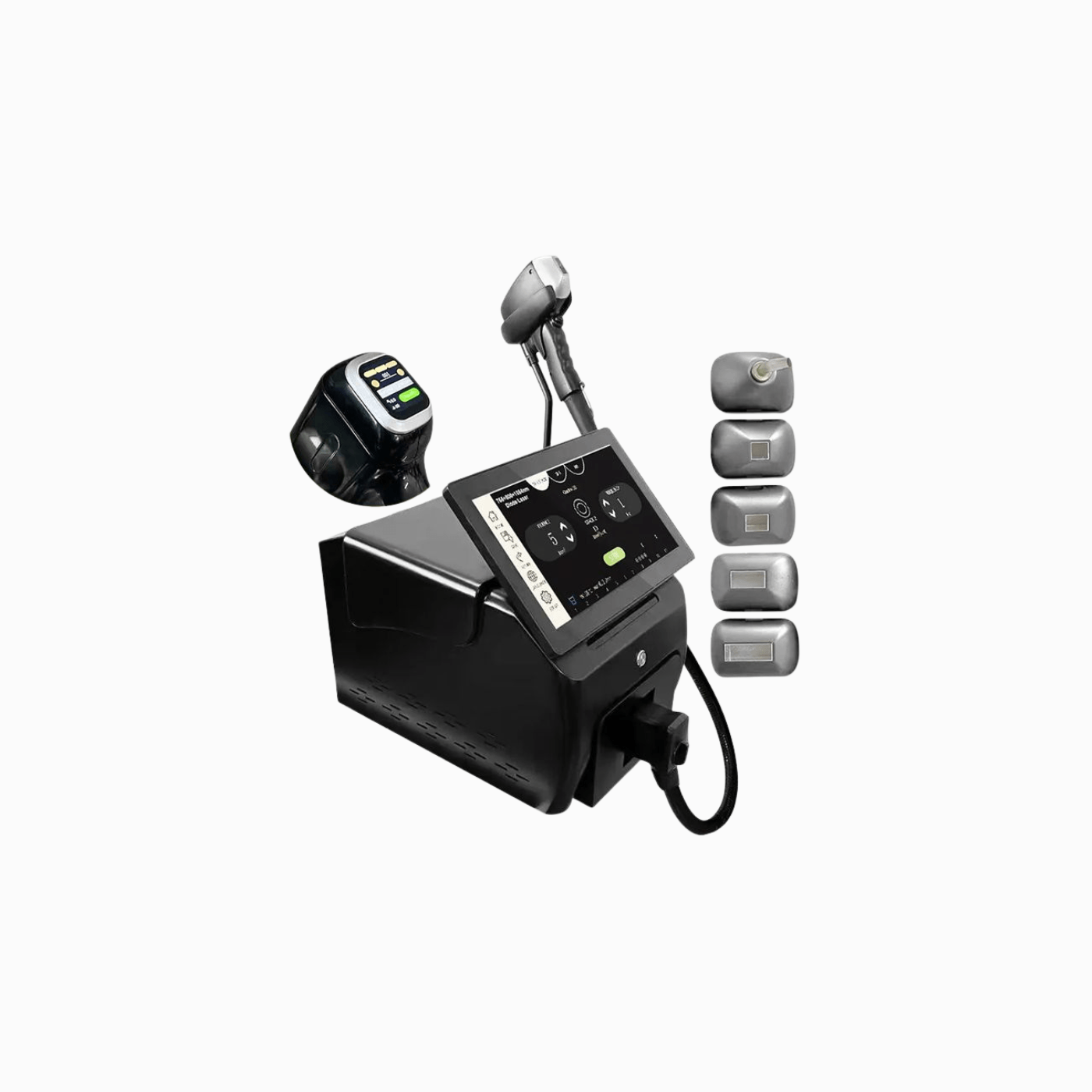 DemiDora Soprano LuminaCore 360 Diodenlaser-Komplettset: Inklusive Basisgerät, ergonomischem Handstück und verschiedenen Aufsätzen für unterschiedliche Körperbereiche. Professionelle Laser-Technologie für effiziente, dauerhafte Haarentfernung und präzise Hautbehandlungen im Studioalltag.