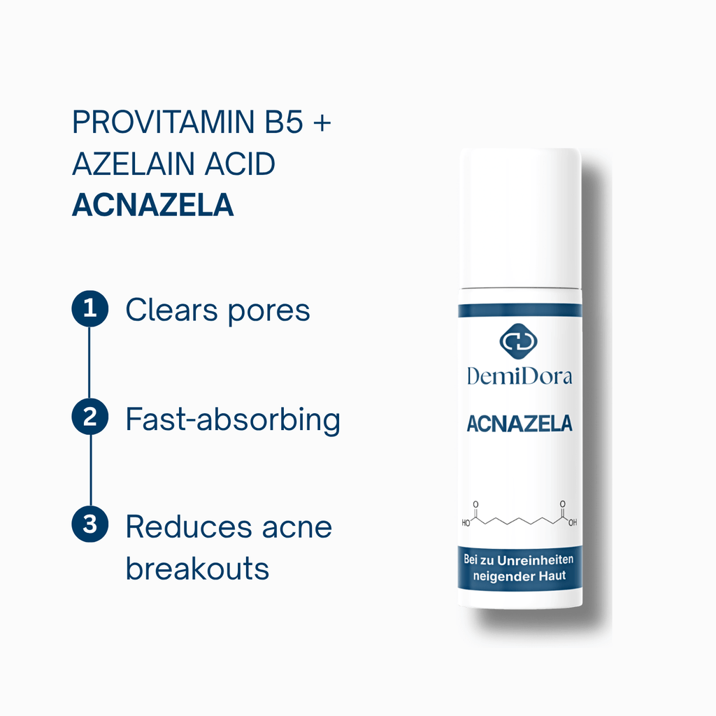 DemiDora_Acneazela_Info_Card Provitamin B5+ Azelain Acid Acneazela, Clears pores, Fast-absorbing, Reduces acne breakouts