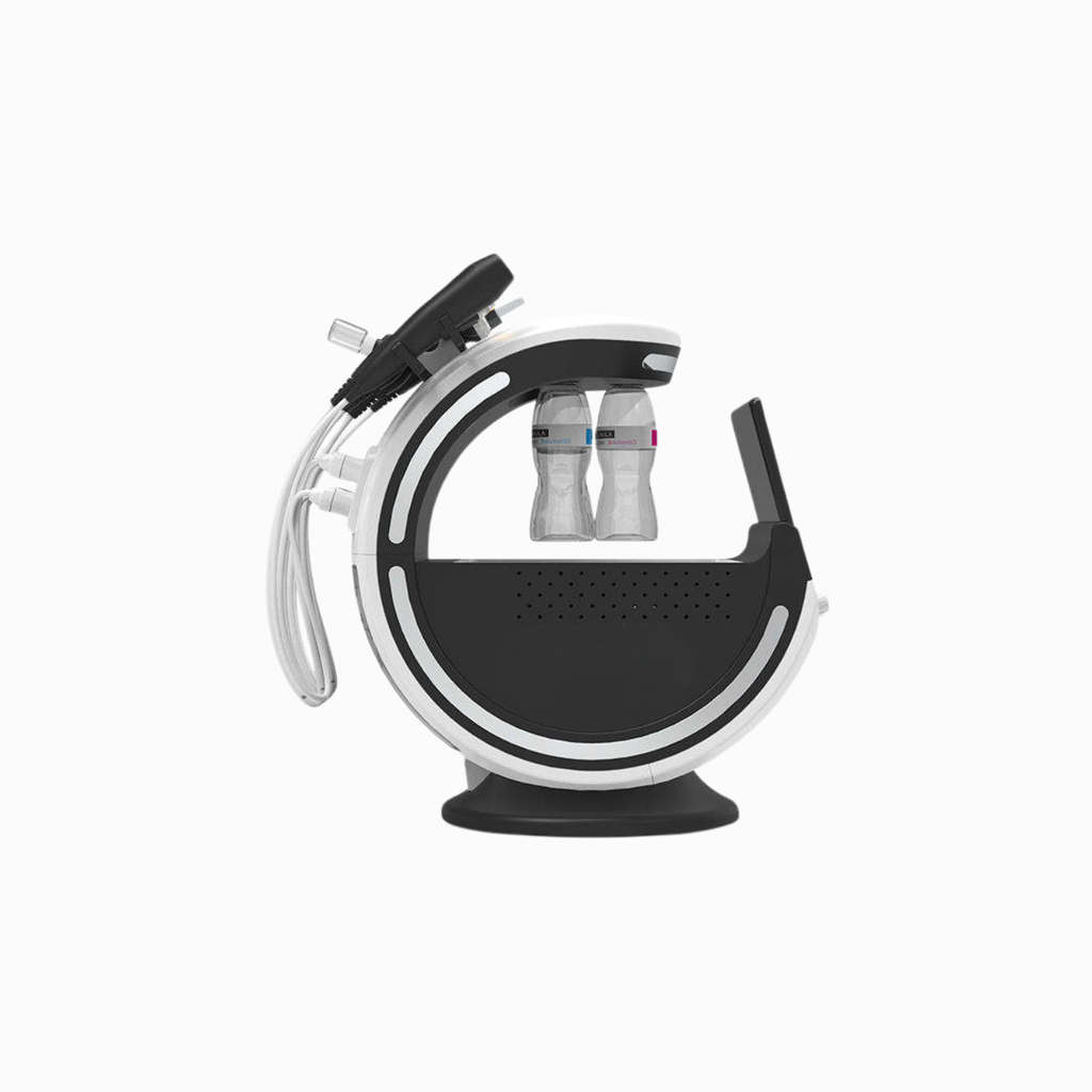 DemiDora Ai-IceBlue Smart Fusion Gerät, seitliche Ansicht mit sichtbaren Flaschenhalterungen und integrierten Behandlungselementen.