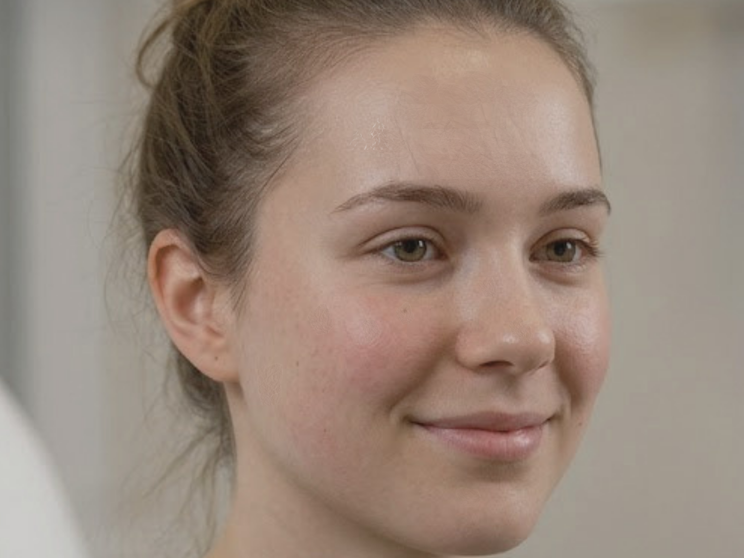 Nahaufnahme eines Gesichts mit deutlich reinem, ebenmäßigem Hautbild, aufgenommen als Nachher-Bild nach erfolgreichem Abschluss der DemiDora Akne-Behandlung.