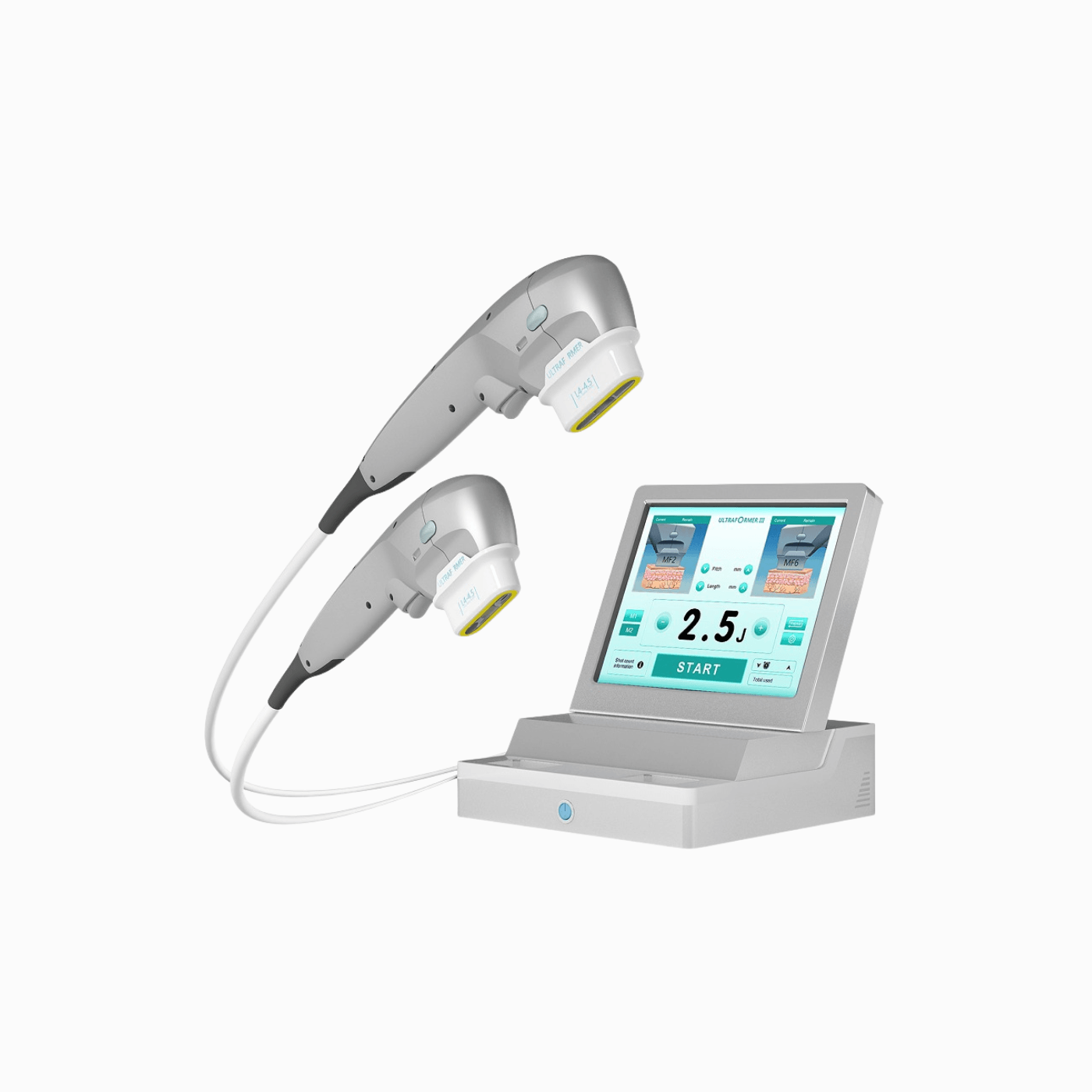 Professionelles System zur ästhetischen Hautstraffung und Regeneration mit intuitiver Touch-Steuerung und zwei spezialisierten Handstücken